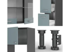 Best Vicco R-Line Küchenzeile Blau-Grau/Anthrazit 350 cm mit HochschrankAP Eiche ohne E-Geräte Blaugrau