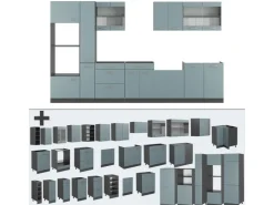 Best Vicco R-Line Küchenzeile Blau-Grau/Anthrazit 350 cm mit HochschrankAP Eiche ohne E-Geräte Blaugrau