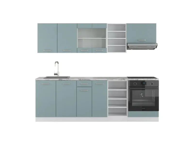 Discount Vicco R-Line Küchenzeile Blau-Grau 240 cm AP Marmor ohne E-Geräte Zubehör Für Küchenarmatur
