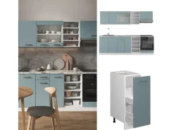 Discount Vicco R-Line Küchenzeile Blau-Grau 240 cm AP Marmor ohne E-Geräte Zubehör Für Küchenarmatur