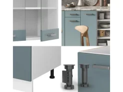 Discount Vicco R-Line Küchenzeile Blau-Grau 240 cm AP Marmor ohne E-Geräte Zubehör Für Küchenarmatur