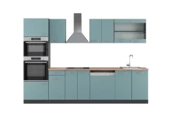 Best Vicco R-Line Küchenzeile Blau-Grau/Anthrazit 300 cm mit HochschrankAP Eiche ohne E-Geräte Einbauküchen
