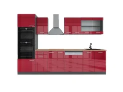 Best Vicco R-Line Küchenzeile Bordeaux Hochglanz/Anthrazit 300 cm mit HochschrankAP Eiche ohne E-Geräte Einbauküchen
