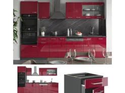 Best Vicco R-Line Küchenzeile Bordeaux Hochglanz/Anthrazit 300 cm mit HochschrankAP Eiche ohne E-Geräte Einbauküchen