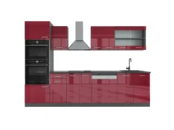 Best Vicco R-Line Küchenzeile Bordeaux Hochglanz/Anthrazit 240 cm AP Marmor ohne E-Geräte Einbauküchen
