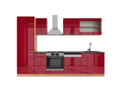 Hot Vicco R-Line Küchenzeile Bordeaux Hochglanz/Goldkraft Eiche 300 cm AP Anthrazit ohne E-Geräte Einbauküchen