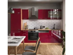 Hot Vicco R-Line Küchenzeile Bordeaux Hochglanz/Goldkraft Eiche 300 cm AP Anthrazit ohne E-Geräte Einbauküchen