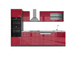 Best Vicco R-Line Küchenzeile Bordeaux Hochglanz/Anthrazit 300 cm mit HochschrankAP Marmor ohne E-Geräte Einbauküchen