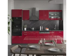 Best Vicco R-Line Küchenzeile Bordeaux Hochglanz/Anthrazit 300 cm mit HochschrankAP Marmor ohne E-Geräte Einbauküchen