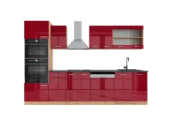 Outlet Vicco R-Line Küchenzeile Bordeaux Hochglanz/Goldkraft Eiche 300 cm mit HochschrankAP Anthrazit ohne E-Geräte Bordeaux-Glanz
