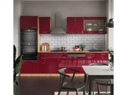 Outlet Vicco R-Line Küchenzeile Bordeaux Hochglanz/Goldkraft Eiche 300 cm mit HochschrankAP Anthrazit ohne E-Geräte Bordeaux-Glanz