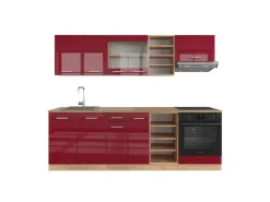 Sale Vicco R-Line Küchenzeile Bordeaux Hochglanz/Goldkraft Eiche 240 cm ohne Arbeitsplatte ohne E-Geräte Bordeaux-Glanz