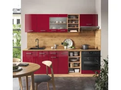 Vicco R-Line Küchenzeile Bordeaux Hochglanz/Goldkraft Eiche 200 cm ohne Arbeitsplatte ohne E-Geräte Einbauküchen