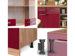 Vicco R-Line Küchenzeile Bordeaux Hochglanz/Goldkraft Eiche 200 cm ohne Arbeitsplatte ohne E-Geräte Einbauküchen