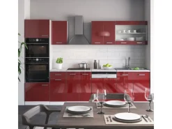 Hot Vicco R-Line Küchenzeile Bordeaux Hochglanz/Weiß 300 cm mit HochschrankAP Eiche ohne E-Geräte Einbauküchen