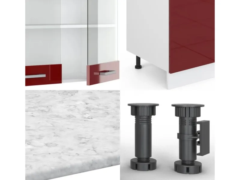 Hot Vicco R-Line Küchenzeile Bordeaux Hochglanz/Weiß 300 cm mit HochschrankAP Eiche ohne E-Geräte Einbauküchen