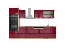 Sale Vicco R-Line Küchenzeile Bordeaux Hochglanz/Goldkraft Eiche 300 cm mit HochschrankAP Eiche ohne E-Geräte Bordeaux-Glanz