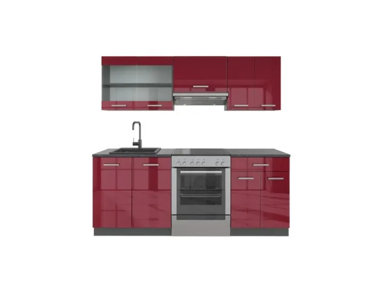 Kochfelder|Kühlschränke<Vicco R-Line Küchenzeile Bordeaux Hochglanz/Anthrazit 200 cm ohne Arbeitsplatte ohne E-Geräte Brilliant Bordeaux