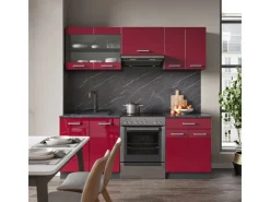 Kochfelder|Kühlschränke<Vicco R-Line Küchenzeile Bordeaux Hochglanz/Anthrazit 200 cm ohne Arbeitsplatte ohne E-Geräte Brilliant Bordeaux