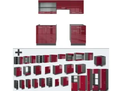 Kochfelder|Kühlschränke<Vicco R-Line Küchenzeile Bordeaux Hochglanz/Anthrazit 200 cm ohne Arbeitsplatte ohne E-Geräte Brilliant Bordeaux