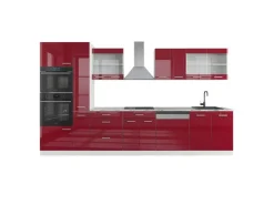 Kochfelder|Kühlschränke<Vicco R-Line Küchenzeile Bordeaux Hochglanz/Weiß 350 cm mit HochschrankAP Marmor ohne E-Geräte Brilliant Bordeaux