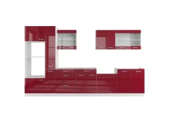 Kochfelder|Kühlschränke<Vicco R-Line Küchenzeile Bordeaux Hochglanz/Weiß 350 cm mit HochschrankAP Marmor ohne E-Geräte Brilliant Bordeaux