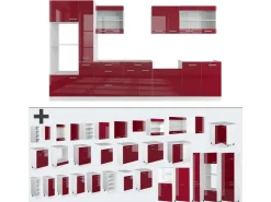 Kochfelder|Kühlschränke<Vicco R-Line Küchenzeile Bordeaux Hochglanz/Weiß 350 cm mit HochschrankAP Marmor ohne E-Geräte Brilliant Bordeaux