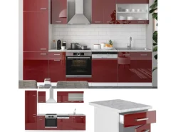 Sale Vicco R-Line Küchenzeile Bordeaux Hochglanz/Weiß 300 cm AP Anthrazit ohne E-Geräte Kochfelder