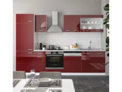 Sale Vicco R-Line Küchenzeile Bordeaux Hochglanz/Weiß 300 cm AP Anthrazit ohne E-Geräte Kochfelder