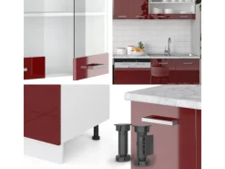 Sale Vicco R-Line Küchenzeile Bordeaux Hochglanz/Weiß 300 cm AP Anthrazit ohne E-Geräte Kochfelder