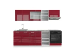 Einbauküchen<Vicco R-Line Küchenzeile Bordeaux Hochglanz/Weiß 240 cm ohne Arbeitsplatte ohne E-Geräte Brilliant Bordeaux