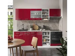Einbauküchen<Vicco R-Line Küchenzeile Bordeaux Hochglanz/Weiß 240 cm ohne Arbeitsplatte ohne E-Geräte Brilliant Bordeaux