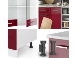 Einbauküchen<Vicco R-Line Küchenzeile Bordeaux Hochglanz/Weiß 240 cm ohne Arbeitsplatte ohne E-Geräte Brilliant Bordeaux