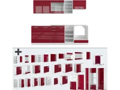 Einbauküchen<Vicco R-Line Küchenzeile Bordeaux Hochglanz/Weiß 240 cm ohne Arbeitsplatte ohne E-Geräte Brilliant Bordeaux