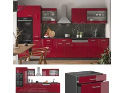 Vicco R-Line Küchenzeile Bordeaux Hochglanz/Anthrazit 350 cm mit Hochschrankohne Arbeitsplatte ohne E-Geräte Kochfelder|Küchenschränke