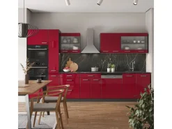 Vicco R-Line Küchenzeile Bordeaux Hochglanz/Anthrazit 350 cm mit Hochschrankohne Arbeitsplatte ohne E-Geräte Kochfelder|Küchenschränke