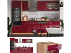Hot Vicco R-Line Küchenzeile Bordeaux Hochglanz/Goldkraft Eiche 300 cm mit Hochschrankohne Arbeitsplatte ohne E-Geräte Zubehör Für Küchenarmatur|Ersatzteile Küchenarmatur