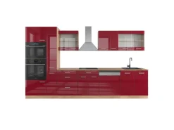 Outlet Vicco R-Line Küchenzeile Bordeaux Hochglanz/Goldkraft Eiche 350 cm mit Hochschrankohne Arbeitsplatte ohne E-Geräte Zubehör Für Küchenarmatur
