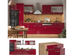 Outlet Vicco R-Line Küchenzeile Bordeaux Hochglanz/Goldkraft Eiche 350 cm mit Hochschrankohne Arbeitsplatte ohne E-Geräte Zubehör Für Küchenarmatur