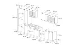 Outlet Vicco R-Line Küchenzeile Bordeaux Hochglanz/Goldkraft Eiche 350 cm mit Hochschrankohne Arbeitsplatte ohne E-Geräte Zubehör Für Küchenarmatur