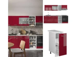 Best Vicco R-Line Küchenzeile Bordeaux Hochglanz/Weiß 240 cm AP Eiche ohne E-Geräte Herde|Einbauküchen