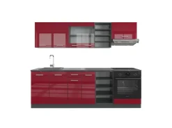 Einbauküchen<Vicco R-Line Küchenzeile Bordeaux Hochglanz/Anthrazit 240 cm ohne Arbeitsplatte ohne E-Geräte Brilliant Bordeaux