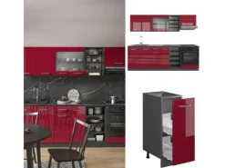 Einbauküchen<Vicco R-Line Küchenzeile Bordeaux Hochglanz/Anthrazit 240 cm ohne Arbeitsplatte ohne E-Geräte Brilliant Bordeaux