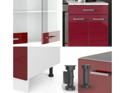 Einbauküchen<Vicco R-Line Küchenzeile Bordeaux Hochglanz/Weiß 200 cm AP Marmor ohne E-Geräte Brilliant Bordeaux