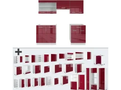 Einbauküchen<Vicco R-Line Küchenzeile Bordeaux Hochglanz/Weiß 200 cm AP Marmor ohne E-Geräte Brilliant Bordeaux