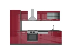 Sale Vicco R-Line Küchenzeile Bordeaux Hochglanz/Anthrazit 300 cm AP Anthrazit ohne E-Geräte Brilliant Bordeaux