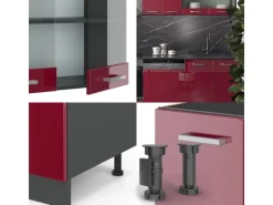 Sale Vicco R-Line Küchenzeile Bordeaux Hochglanz/Anthrazit 300 cm AP Anthrazit ohne E-Geräte Brilliant Bordeaux