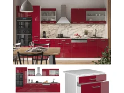 Online Vicco R-Line Küchenzeile Bordeaux Hochglanz/Weiß 350 cm mit HochschrankAP Anthrazit ohne E-Geräte Brilliant Bordeaux