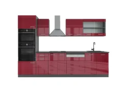 Outlet Vicco R-Line Küchenzeile Bordeaux Hochglanz/Anthrazit 300 cm mit Hochschrankohne Arbeitsplatte ohne E-Geräte Einbauküchen