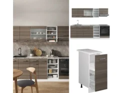 Discount Vicco R-Line Küchenzeile /Weiß 240 cm AP Anthrazit ohne E-Geräte Edelgrau
